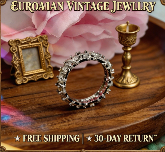 Women’s Eternity Promise Ring | Dainty Stackable Band with Round Cut Cubic Zirconia for Engagement & Daily Wear